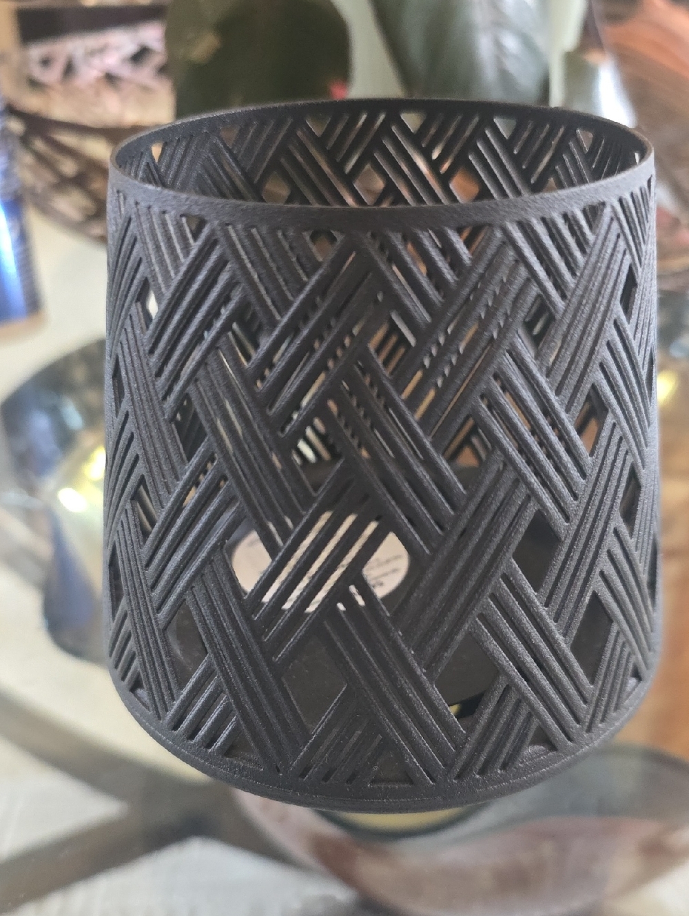 Bath And Body Textured Black Lattice Votive Candle Holder -
